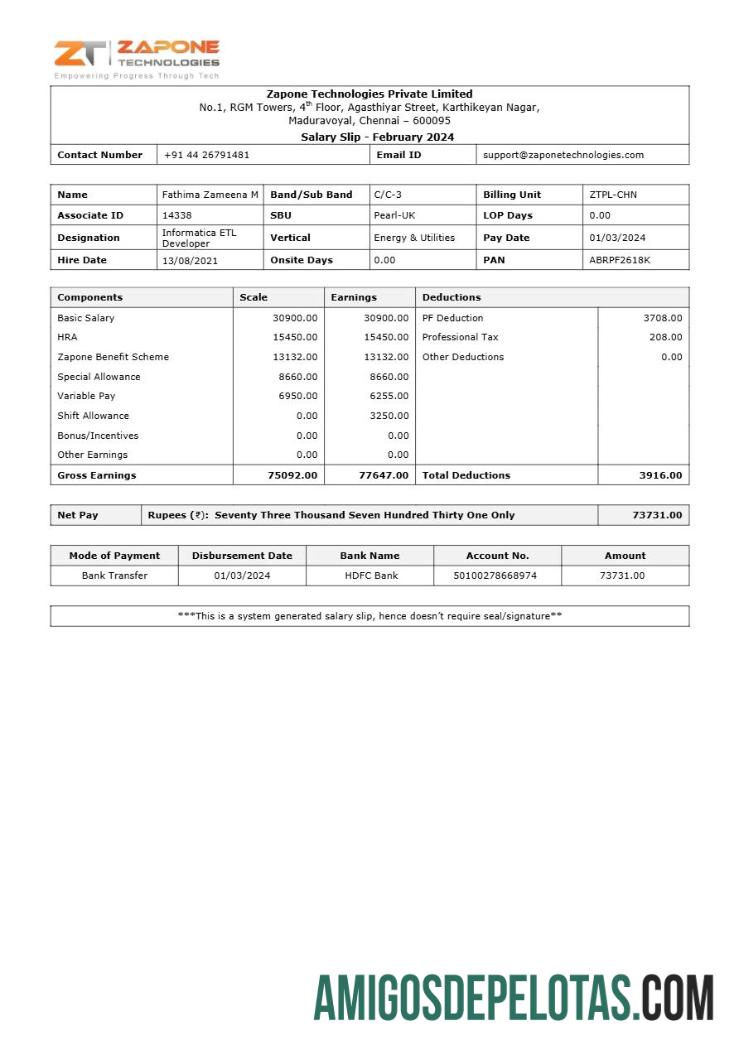 Para download Modelo de recibo de pagamento da Zapone Technologies em formatos Word e PDF.pdf, 1